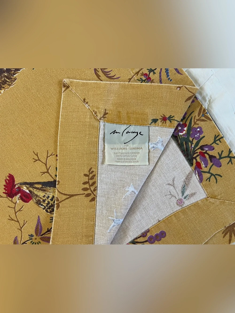 Vtg Williams Sonoma Marc Lacaze Tablecloth 70 x 108 Gold Chicken Rooster Fall